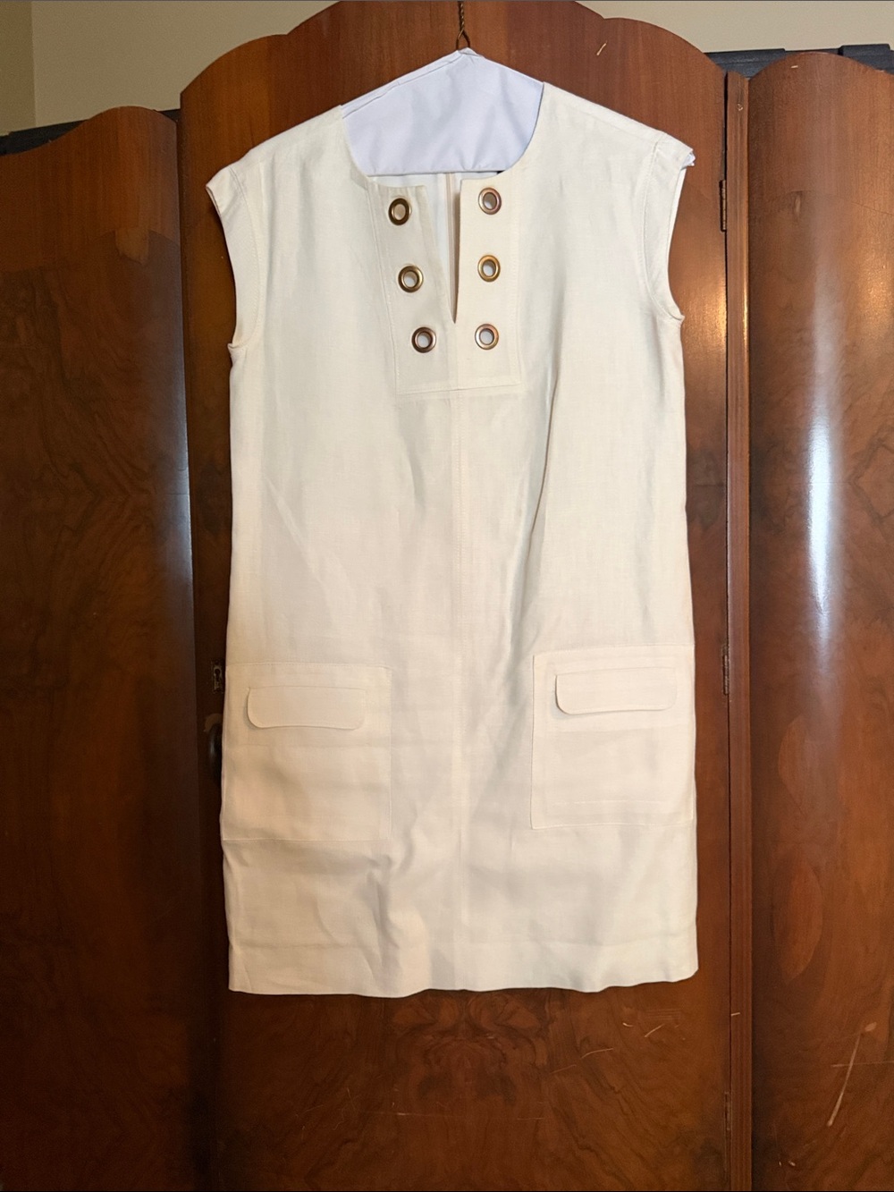 J. Crew Cream linen Sleeveless Shift Dress with Grommet Accents